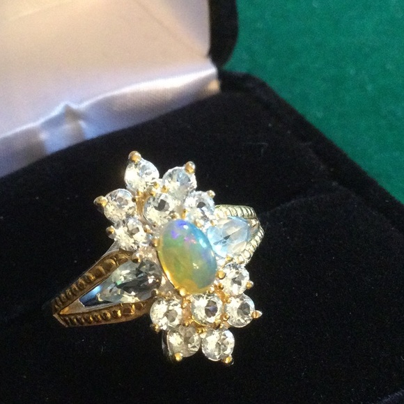 Genuine Fiery Opal & Aquamarine Ring - Picture 12 of 12